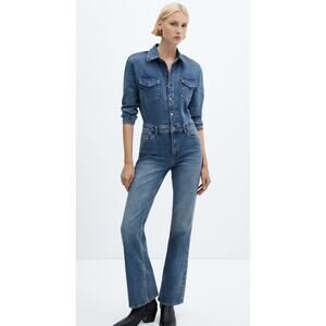 Mango Long Denim Jumpsuit in Size Medium
